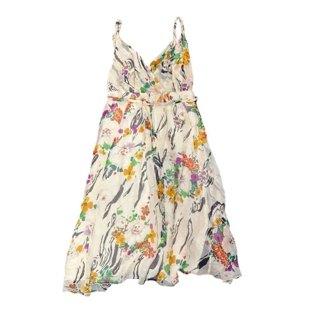 Matty M 100% Silk Floral Maxi Dress with Belt White Multicolor Size Medium